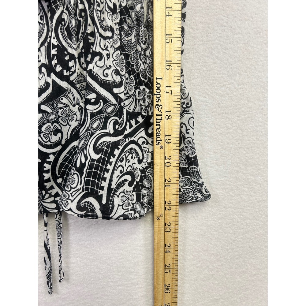 Allison‎ Taylor Black White Paisley Print Peasant Blouse Short Sleeve Women's S - Picture 7 of 8